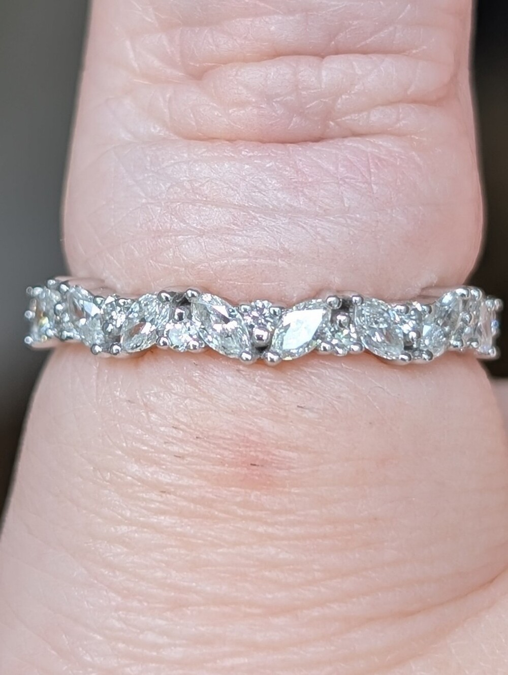 14K White Gold Marquis And Round Cut Diamond Half Eternity Ring